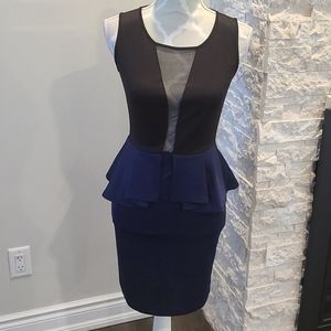 Mystic black & blue dress with sheer front panel